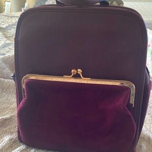 Lauren Conrad Faux Leather, Velvet Backpack Purse with Kiss Lock Clasp